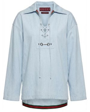 Gucci Web-Stripe Denim Shirt - Blue