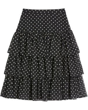 Valentino Polka-Dot Printed Layered Mini Skirt - Black