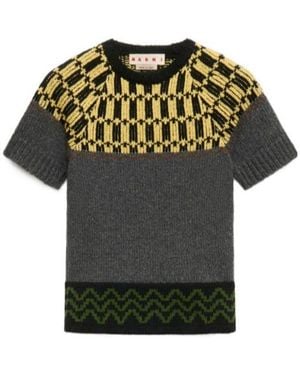 Marni Intarsia-Knit Short-Sleeve Jumper - Green