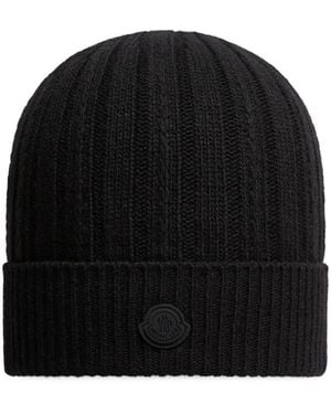 Moncler Rib-Knit Wool Beanie - Black