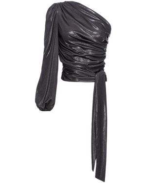 Pinko One-Shoulder Lace-Detailed Ruched Top - Black