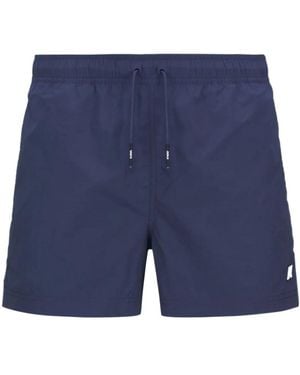K-Way Logo-Patch Drawstring Swim Shorts - Blue