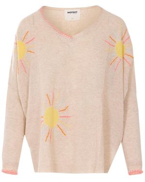 Not Shy Flavy Embroidered V-Neck Knitted Jumper - Natural