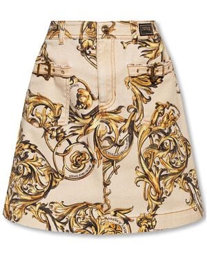 Versace Jeans Couture Ballog Printed Denim Skirt - Natural