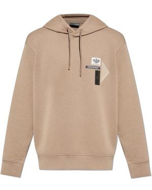 【EMPORIO ARMANI】 Men's Line Logo Raglan Hoodie ★ Brown Emporio Armani Geometric-Pattern Pullover Hoodie In Brown