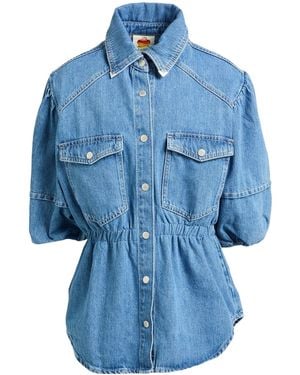 FARM Rio Denim Shirt Puffing Sleeve Denim Shirt Cotton - Blue