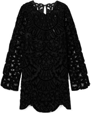 Sea Embroidered Mini Dress - Black