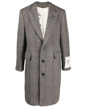 Golden Goose Logo Patch Herringbone Patterned Coat - Grey