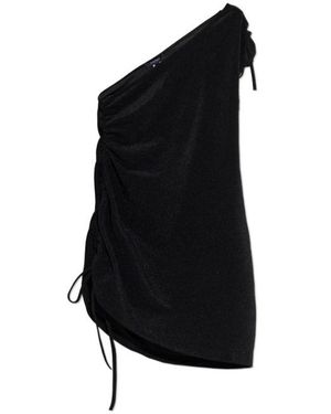 Balmain Embroidered Logo Single Shoulder Mini Beach Dress - Black