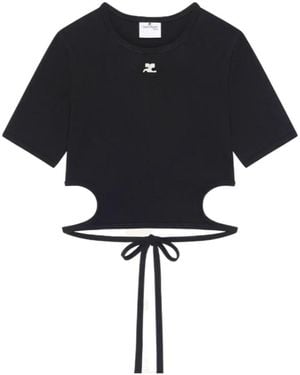 Courreges Ribbon Cut Out Contrast T-Shirt - Black