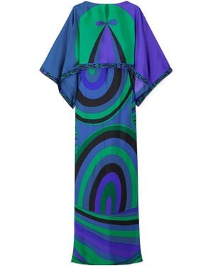 PUCCI Layered Printed Silk-Twill Maxi Dress - Blue