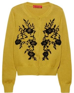 MAX&Co. Floral-Embroidered Cardigan - Yellow