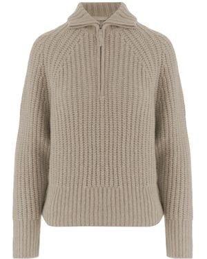 Allude Half-Zip Turtleneck Knitted Sweater - Gray