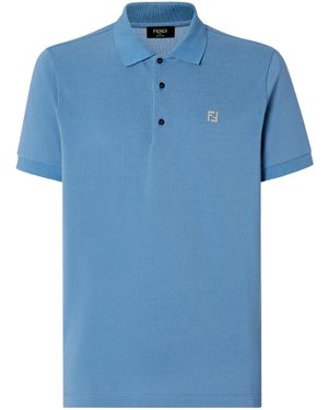 Fendi Logo Plaque Short-Sleeve Polo Shirt in White for Men | Lyst