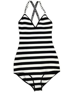 Dior Horizontal Stripe Logo Swimsuit - White