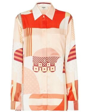 Fendi Patchwork Printed Long-Sleeved Shirt - Orange