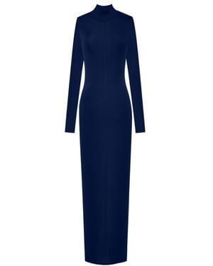 Saint Laurent High Neck Long-Sleeved Dress - Blue