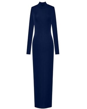 Saint Laurent High Neck Long-Sleeved Dress - Blue