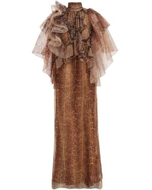 Zimmermann Ruffle-Trimmed Snake-Print Dress - Brown