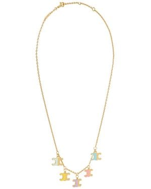 Celine Faced Brass Enamel Necklace - Metallic