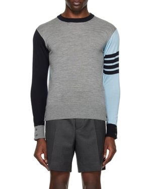 Thom Browne Contrast-Panelled Crewneck Jumper - Grey