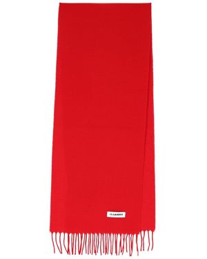 Jil Sander Fringed Logo Patch Scarf - Red
