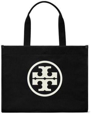 Tory Burch Ella Double T Logo Detailed Tote Bag - Black