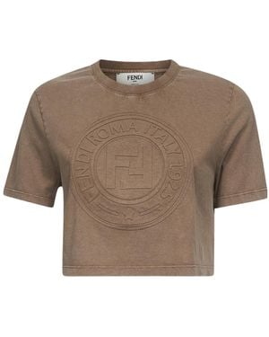 Fendi Logo Detailed Cropped T-Shirt - Brown