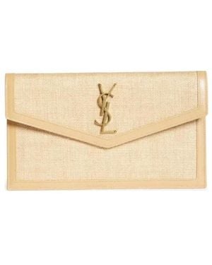 Saint Laurent Uptown Raffia Envelope Clutch - Natural