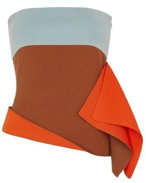 Fendi Asymmetric Draped Color-Block Bustier Top - Orange