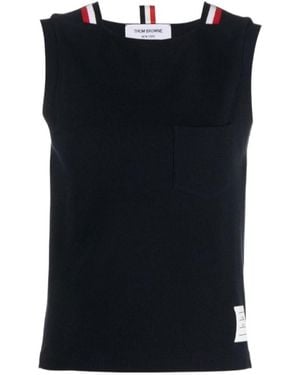 Thom Browne Rwb-Stripe Sleeveless Top - Black