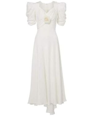 Rodarte Floral-Appliqué Silk Crêpe Gown - White