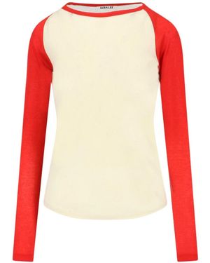 AURALEE Long-Sleeved Crew Neck T-Shirt - Red