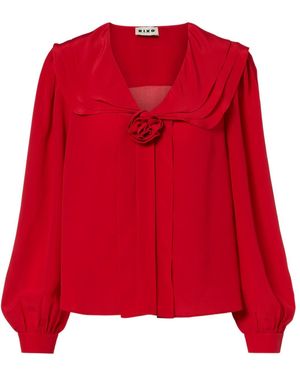RIXO London Emelin Floral-Appliqué Silk Blouse - Red