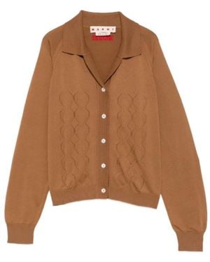 Marni Logo-Embroidered Pointelle-Knit Cardigan - Brown