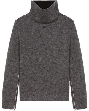 Courreges Zipped Mockneck Bonded Sweater - Gray