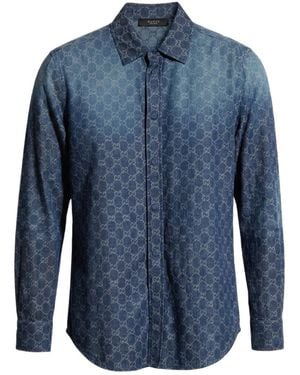 Gucci Gg Chambray Cotton Denim Shirt - Blue