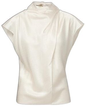Veronica Beard Ecru Dotted Cap-Sleeve Top - White