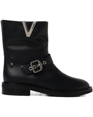 Via Roma 15 Buckle Strap Ankle Boots - Black