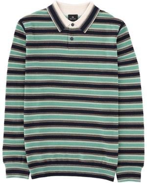 Paul Smith Striped Long-Sleeve Polo Shirt - Green