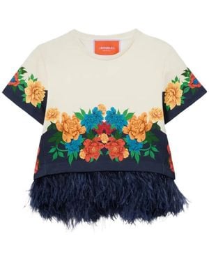 La DoubleJ Floral Feather T-Shirt - Blue