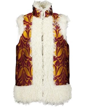La DoubleJ Patterned-Brocade Shearling-Trim Vest - Multicolor