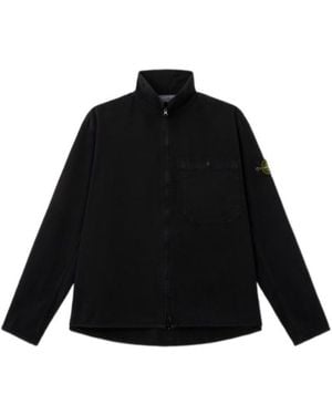 Stone Island Logo Patch Zipped Overshirt - Black