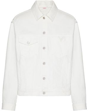 Valentino Buttoned Logo Plaque Denim Jacket - White