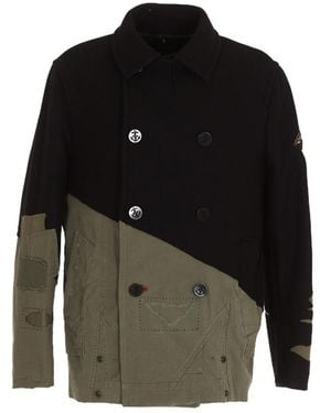 Paul & Shark Double-Breasted Wool Splicing Jacket - Black