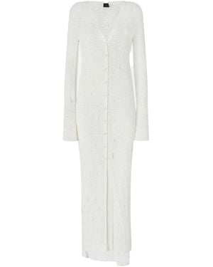 Pinko Distressed V-Nec Knitted Jumper - White