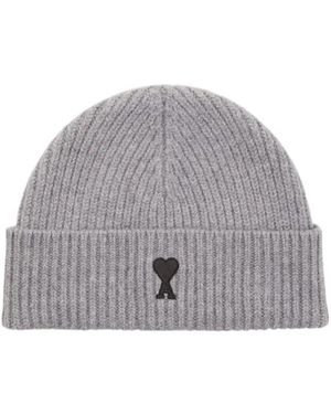 Ami Paris Ami De Coeur Logo Embroidered Beanie - Gray