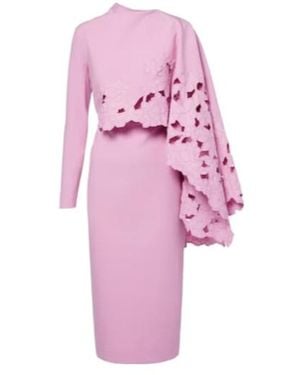 Oscar de la Renta Cape-Detail Wool-Blend Midi Dress - Pink