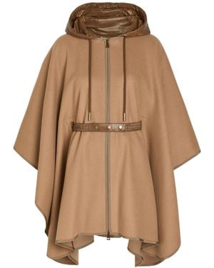 Moncler Hooded Belted Wool-Blend Cape Coat - Brown