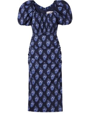 Carolina Herrera Pleated Print Dress - Blue